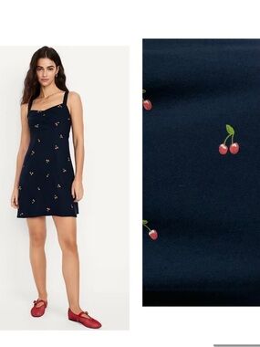 Old Navy Fit & Flare Crepe Mini Dress Blue Cherry Small